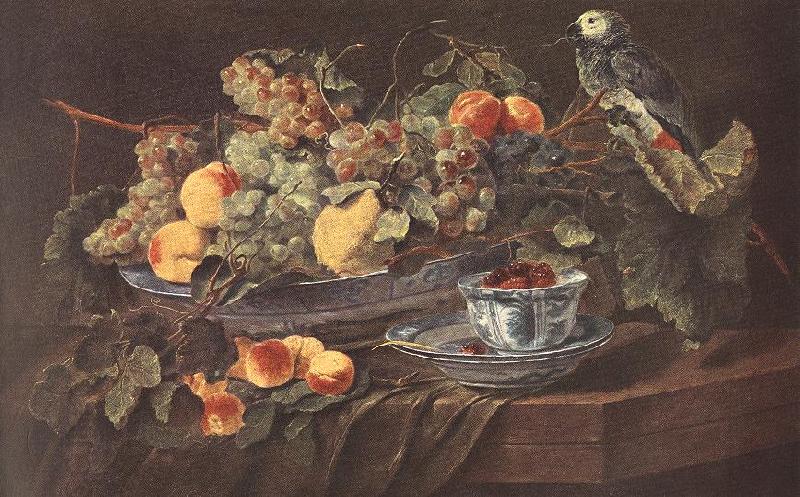 FYT, Jan Still-life with Fruits and Parrot sdg China oil painting art